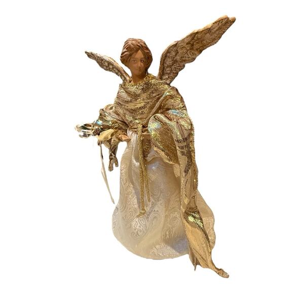 Vintage 14 Inch Beautiful Ornate Gold Angel Christmas Holiday Tree Topper - Picture 7 of 11